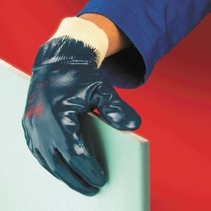 Manusi cusute - tricot interlock din bumbac, imersate partial in nitril HYCRON 27-602