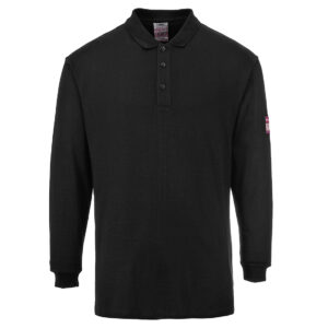 Flame Resistant Anti-Static Long Sleeve Polo Shirt, negru