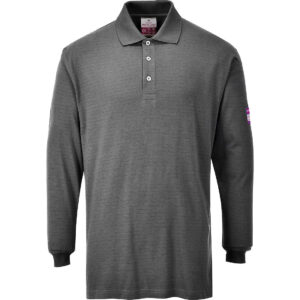 Flame Resistant Anti-Static Long Sleeve Polo Shirt, gri